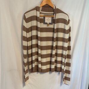 American Eagle Outfitters Women’s Mocha Cream Striped Cardigan Cotton Blend SZ L